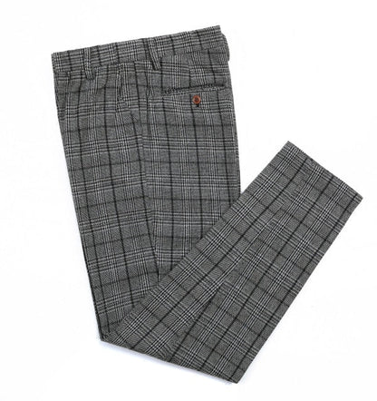 Men's 3 Pieces Classic Dark Grey Tweed Plaid Suit