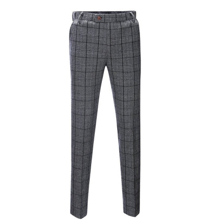 Men's 3 Pieces Classic Dark Grey Tweed Plaid Suit