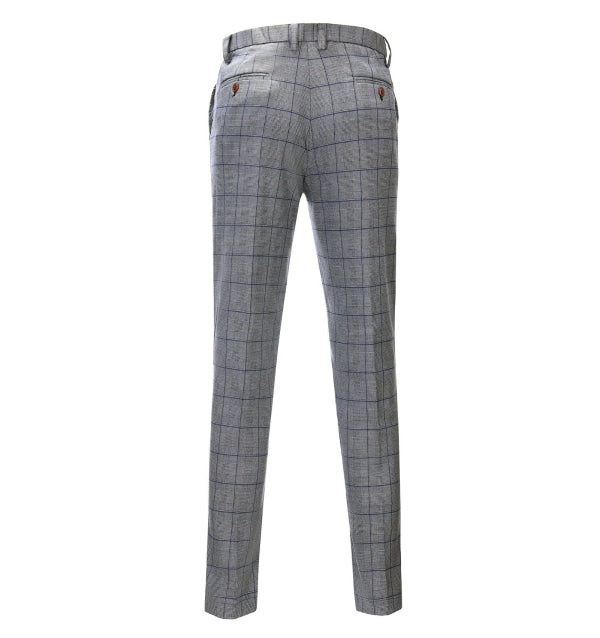 Men's 3 Pieces Classic Tweed Grey Plaid Suit