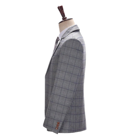 Men's 3 Pieces Classic Tweed Grey Plaid Suit