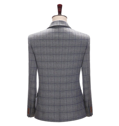 Men's 3 Pieces Classic Tweed Grey Plaid Suit