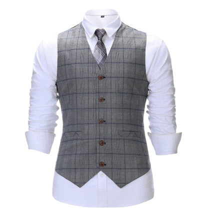 Men's 3 Pieces Classic Tweed Grey Plaid Suit