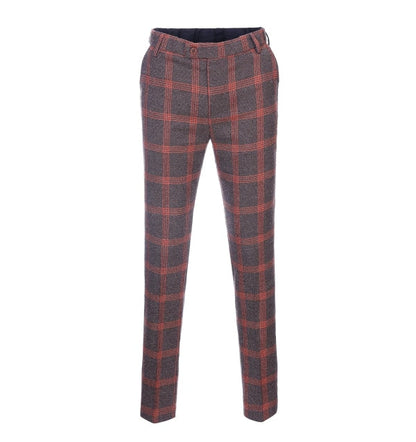 Men's 3 Pieces Classic Brick Red Coarse Plaid Suit