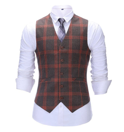 Men's 3 Pieces Classic Brick Red Coarse Plaid Suit