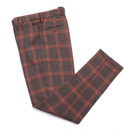 Men's 3 Pieces Classic Brick Red Coarse Plaid Suit