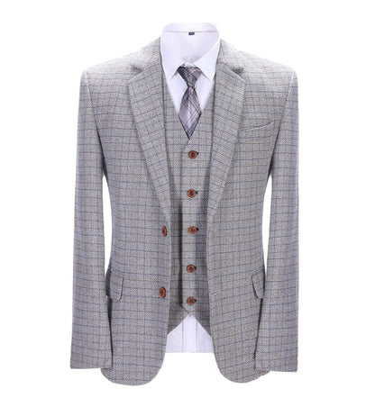 Men's 3 Pieces Classic Fine White Plaid Suit