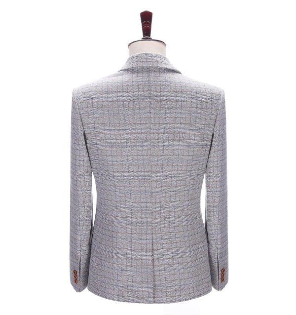 Men's 3 Pieces Classic Fine White Plaid Suit