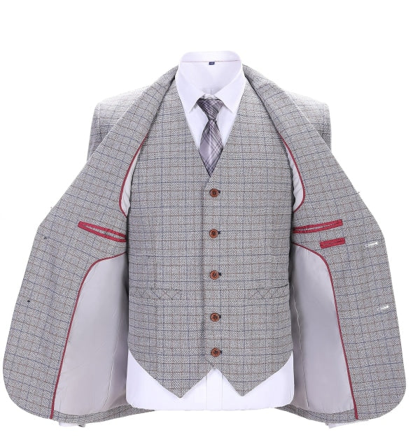 Men's 3 Pieces Classic Fine White Plaid Suit