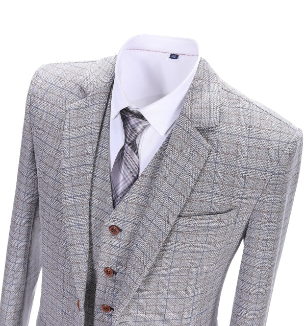 Men's 3 Pieces Classic Fine White Plaid Suit