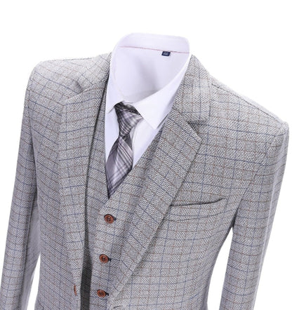 Men's 3 Pieces Classic Fine White Plaid Suit