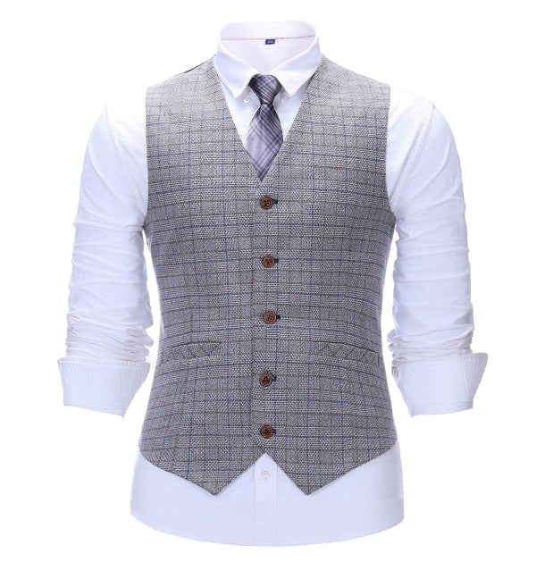 Men's 3 Pieces Classic Fine White Plaid Suit