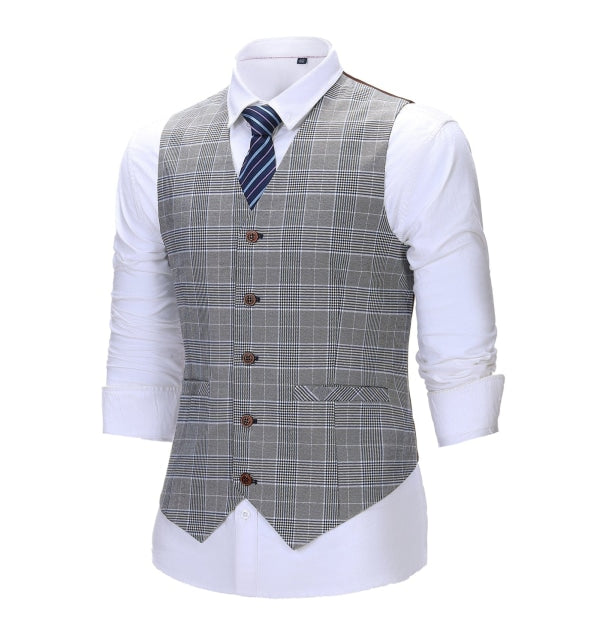 Men's 3 Pieces Classic Light Grey Herringbone Plaid Suit