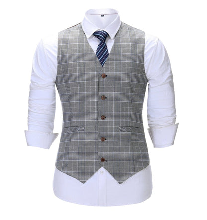 Men's 3 Pieces Classic Light Grey Herringbone Plaid Suit