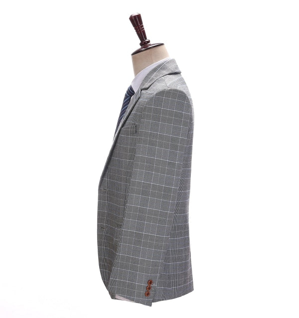 Men's 3 Pieces Classic Light Grey Herringbone Plaid Suit