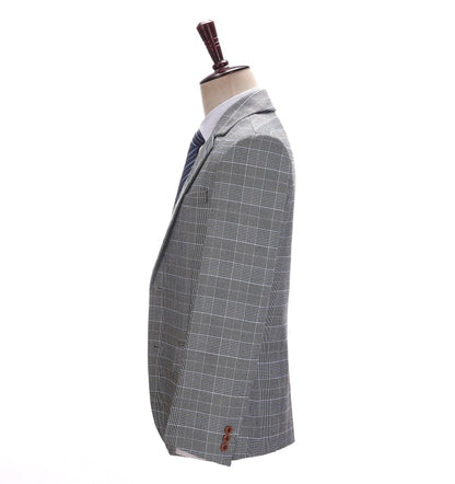 Men's 3 Pieces Classic Light Grey Herringbone Plaid Suit