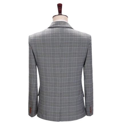 Men's 3 Pieces Classic Light Grey Herringbone Plaid Suit