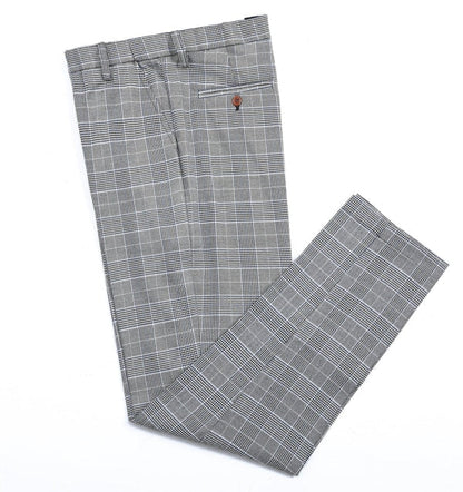 Men's 3 Pieces Classic Light Grey Herringbone Plaid Suit