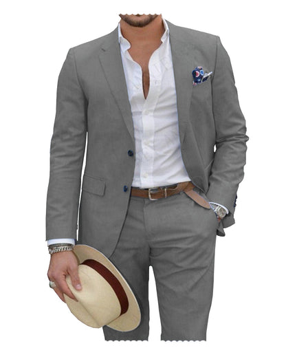 2 Pieces Mens Linen Notch Lapel Suit