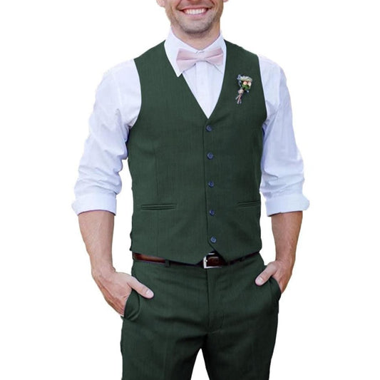 Men's Waistcoat And Trousers Suit Army Green