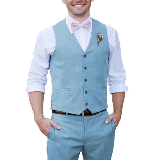 Men's Waistcoat And Trousers Suit Light Blue