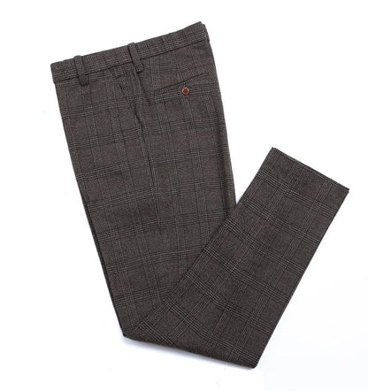 Men's 3 Pieces Classic Coffee Herringbone Plaid Suit