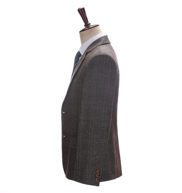 Men's 3 Pieces Classic Dark Coffee Herringbone Plaid Suit