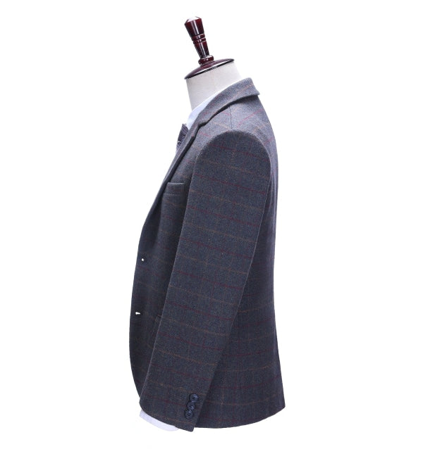 Men's 3 Pieces Classic Dark Grey Blue Tweed Plaid Suit