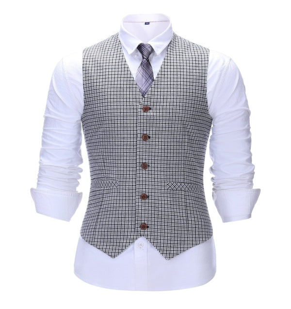 Men's 3 Pieces Classic White And Black Plaid Suit