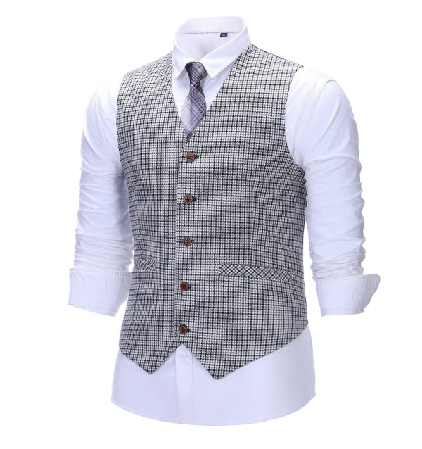 Men's 3 Pieces Classic White And Black Plaid Suit