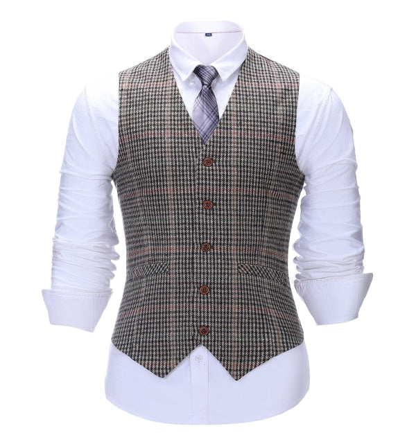 Men's 3 Pieces Classic Khaki Plaid Suit