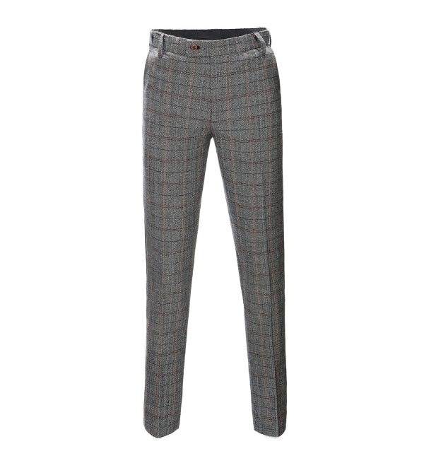 Men's 3 Pieces Classic Gray-Brown Plaid Suit