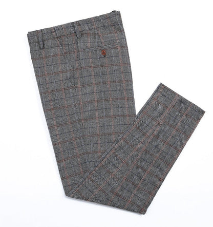 Men's 3 Pieces Classic Gray-Brown Plaid Suit