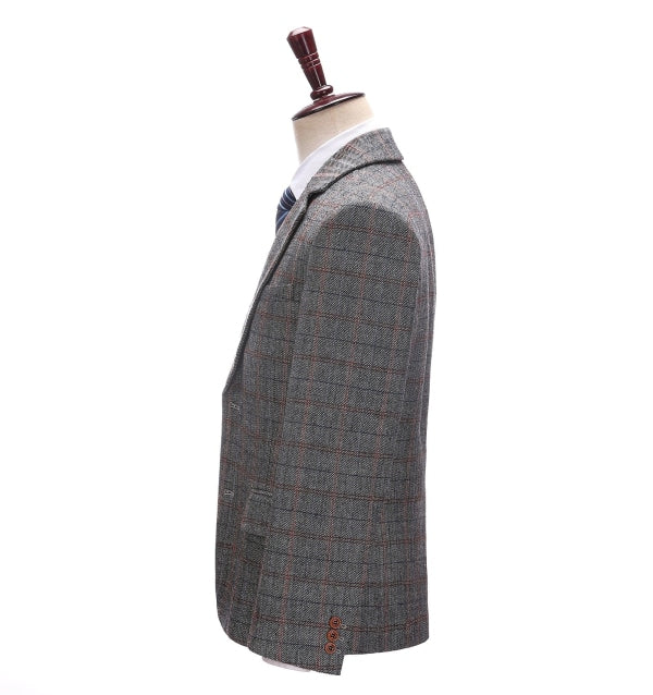 Men's 3 Pieces Classic Gray-Brown Plaid Suit