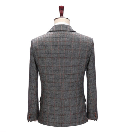 Men's 3 Pieces Classic Gray-Brown Plaid Suit