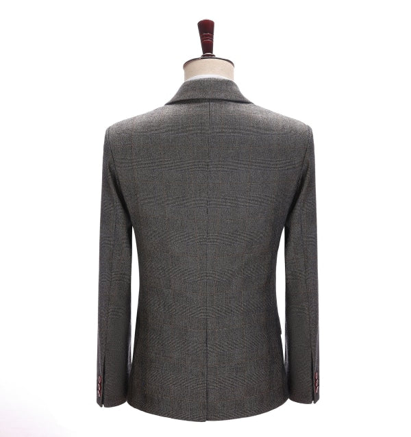 Men's 3 Pieces Classic Fine Grey Check Suit