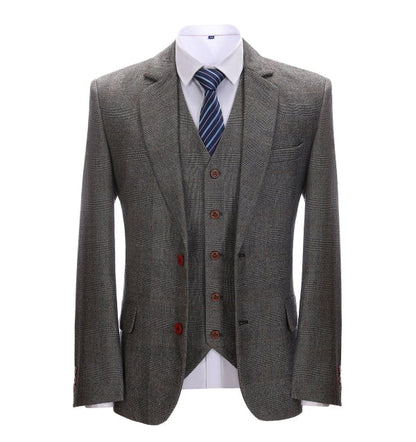 Men's 3 Pieces Classic Fine Grey Check Suit