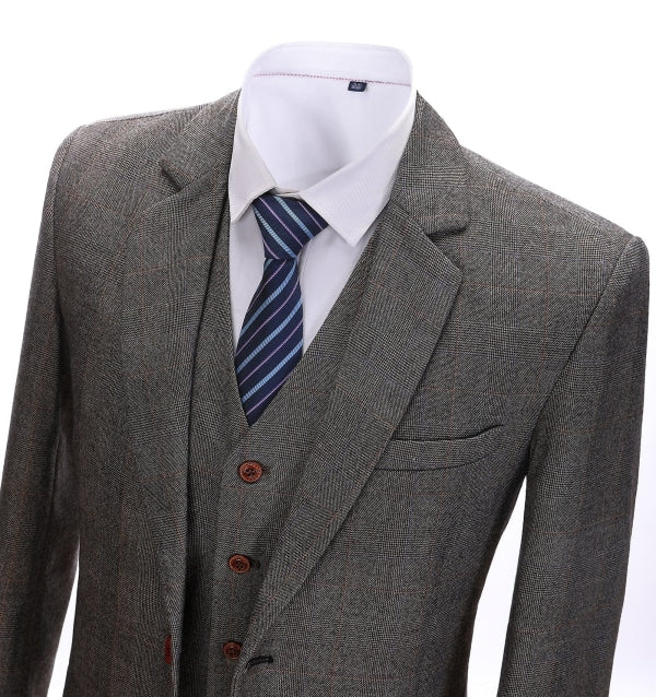 Men's 3 Pieces Classic Fine Grey Check Suit