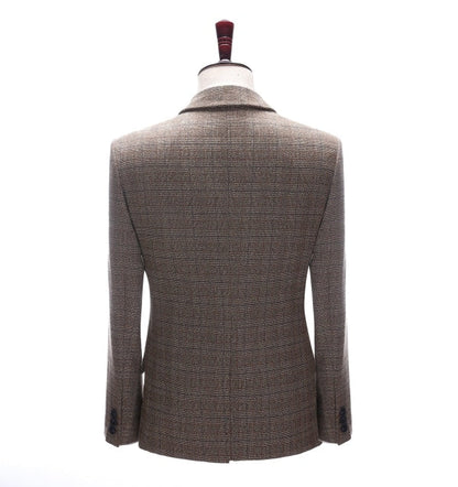 Men's 3 Pieces Classic Brown Herringbone Plaid Suit