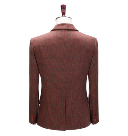 Men's 3 Pieces Classic Brick Red Plaid Suit