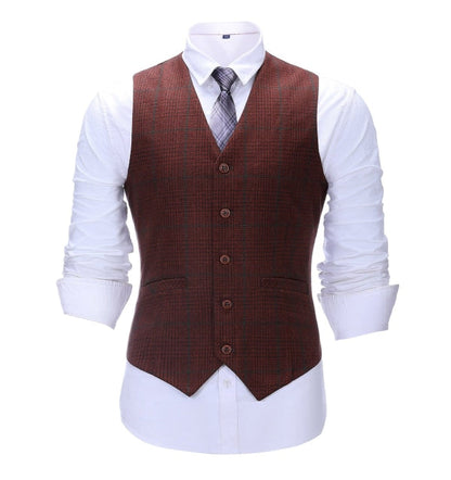 Men's 3 Pieces Classic Brick Red Plaid Suit