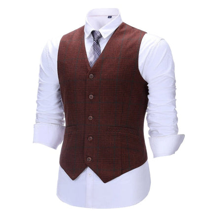 Men's 3 Pieces Classic Brick Red Plaid Suit