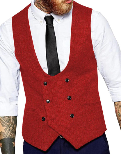 Men's Casual Double Breasted Herringbone Waistcoat