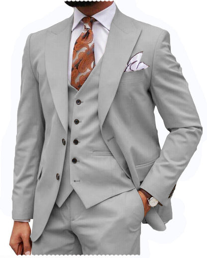 Formal Men's 3-Piece Regular Fit Peak Lapel Flat Men's Wedding Suit (Blazer + Vest + Pants)