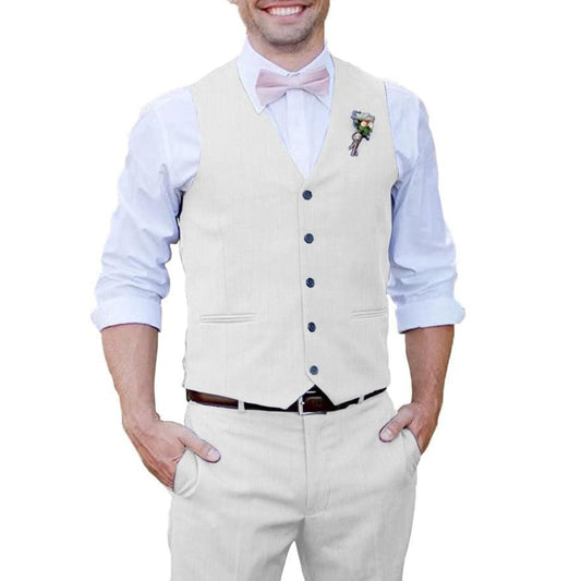 Men's Waistcoat And Trousers Suit White