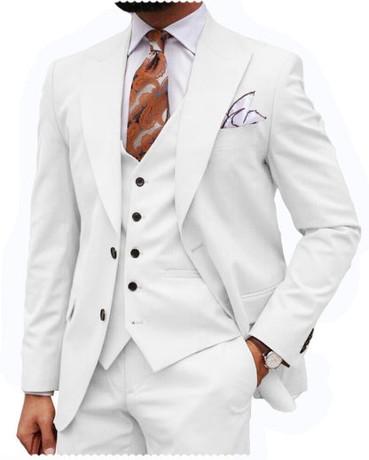 Formal Men's 3-Piece Regular Fit Peak Lapel Flat Men's Wedding Suit (Blazer + Vest + Pants)